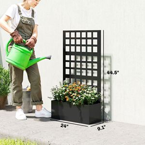 Fioriera Rialzata Grande Nera 61x23x113 cm in Acciaio Zincato con Spalliera per Piante Rampicanti e Ortaggi - Product Image 3