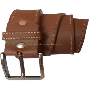Ceinture décontractée à la mode pour hommes en cuir véritable marron à une couche avec fermeture à pression réglable boucle amovible en laiton finition nickel - Product Image 6