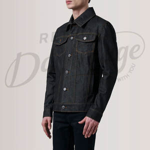 Veste en jean noire classique pour homme, boutonnée, manches longues, vêtement décontracté, vêtement d'extérieur - Product Image 6