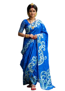 Sari Tradizionale in Pura Seta di Bishnupuri Stampata per Donne, India, Pakistan, Bangladesh - Product Image 1