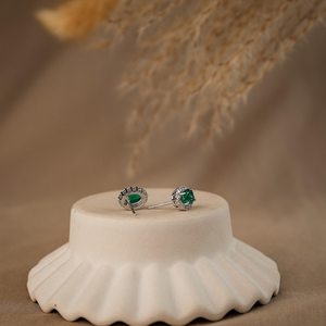 Moissanite 2CT Green <b>Emerald</b> Oval Cut <b>Stud</b> Classic Earrings Gold Plated Rhodium with 925 Silver for Women's Charm Gift For Party - Product Image 6