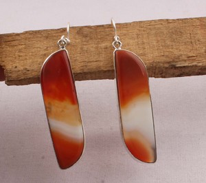 925 Sterling <b>Silver</b> Red Banded Agate <b>Earrings</b> Natural Gemstone <b>Long</b> Dangle <b>Earrings</b> Handmade Jewelry for Women Wholesaler Custom - Product Image 2