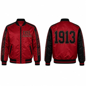 Delta Sigma Theta Varsity <b>Jacket</b> <b>Cream</b> Red Sleeve 1913 Back Print Zipper Front Preppy Style College Bomber <b>Jacket</b> - Product Image 4