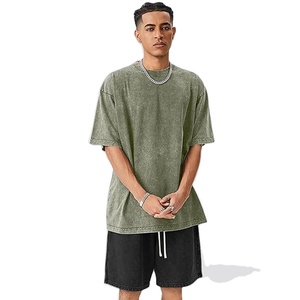 Mens Washed Olive Green Regular Fit T Shirt 100% Cotton Knitted Crew Neck Casual Streetwear Custom Private Label - Product Image 1