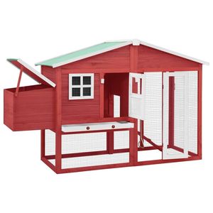 Poulailler en bois de sapin massif rouge et blanc, cage pour animaux en acier galvanisé - Product Image 2