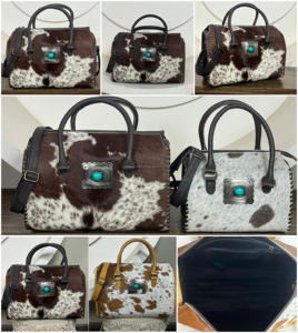 Bolsa de Viaje de Cuero Vacuno Hecha a Mano de Estilo Premium con Detalle de Concho Turquesa y Asa Superior - Product Image 3