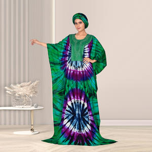 Kaftan Farasha en Rayonne à Motif Abstrait Artistique, Col Orné, Coupe Ample et Élégante, Longueur au Sol, Idéal pour l'Aïd, le Ramadan et la Prière - Product Image 2