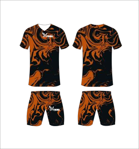 ชุดเสื้อฟุตบอลคอวีแบบซับลิเมชั่นสำหรับผู้ชาย Ferocious Clothing แห้งเร็ว แขนสั้น สีส้มพิมพ์ลายสีดำ - Product Image 1