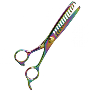 Ciseaux de coiffure professionnels à lame fine et pointue, multicolores, avec vis dorée, en acier inoxydable, pour droitiers, manche moyen - Product Image 2