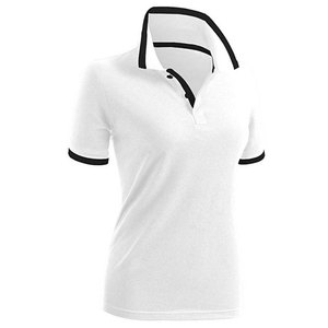 Polo en piqué blanc pour femme, manches courtes, couleur unie, style décontracté, coupe classique, col et poignets à bordure noire - Product Image 2