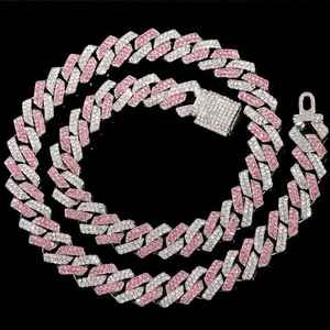 Cadena Cubana de Lujo Rosa y Blanca con Diamantes Cultivados en Laboratorio para Hombre, Collar de Moda, Joyería de Calidad de Exportación - Product Image 2