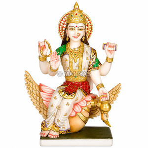 Premium Marble Brahmani Mata Statue | Handcrafted <b>White</b> Marble Brahmani Devi Murti with Hamsa | MALIYAS Jaipur - Product Image 2