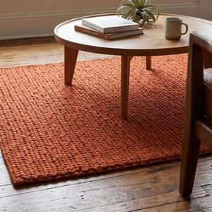 Tapis en laine de couleur unie terracotta premium, tissé à la main, texturé, bouclé, naturel, élégant, pour la décoration du sol - Product Image 5