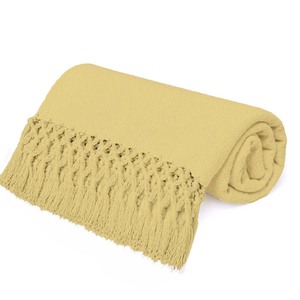 Solid Yellow Cotton Throw <b>Blanket</b> With Tassels Design Morden Cotton Throw for Home Decor All Season Use. - Product Image 2