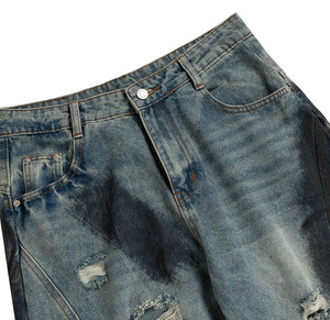 Cheap Streetwear Stack Denim <b>Pants</b> Cotton Baggy Stacked Jeans Men Long Straight <b>Pants</b> Washed Wide Leg Trousers for Man - Product Image 3