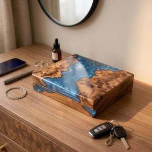 Caja de Madera y Resina Epoxi de Lujo para Relojes, Humidor para Cigarros, Caja de Almacenamiento de Joyas, Estuche de Regalo Premium Hecho a Mano, Organizador - Product Image 6