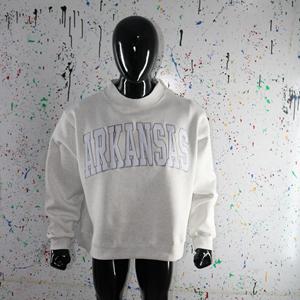 Sweat-shirt à col montant gris cendré ARKANSAS, 100% coton, avec broderie appliquée blanche, col large, URBAN PRODUCTIONS - Product Image 2