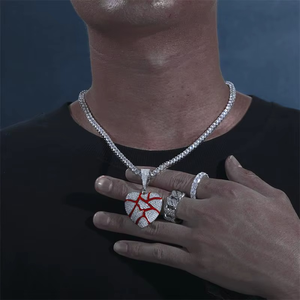 Heart Shape Moissanite Pendant Gold Plated Basketball Heart Pendant Full Pave Moissanite Jewelry Heart Pendant for Sports <b>Fans</b> - Product Image 3