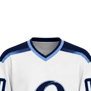 Conjunto de Camiseta y Pantalones Cortos de Hockey sobre Hielo Sublimados en Blanco y Azul para Hombre, Uniforme Deportivo con Cuello en V de Poliéster, Ropa de Equipo para Entrenamiento y Partidos - Product Image 6