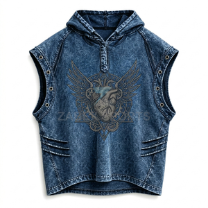 Gilet à capuche sans manches délavé à l'acide personnalisé pour homme, style streetwear moderne, avec finition vintage - Product Image 1