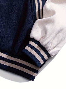 Blazer de baseball élégant et léger pour homme, bleu marine et blanc, avec blocs de couleur, style unique et tendance, en toile, pour université - Product Image 3