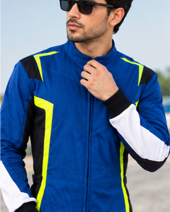 Men's Blue Windproof <b>Waterproof</b> Quick Dry Full Sleeve Color Blocked Polyester/Nylon <b>All</b> Seasons Motorcycle Racing Jacket - Product Image 1