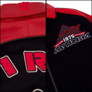 Veste bomber classique en laine noire Avirex pour homme avec col rouge |   Vêtements d'extérieur Heritage Aviation avec logo frontal, streetwear urbain haute visibilité - Product Image 5