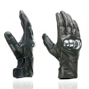 Samroz Sports Men's Black Leather Protective Knuckle Racer Motorcycle <b>Gloves</b> W/Elasticized Reflective Fingers - Product Image 2