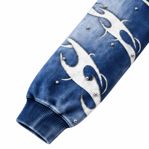 Sudadera con Capucha Personalizada de Felpa Francesa con Estampado de Diamantes de Imitación, Unisex, Corte Holgado, Estilo Urbano, con Bolsillo, Diseño de Llama Azul, Corte Regular - Product Image 5