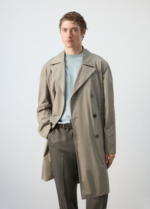 Manteau trench beige à double boutonnage pour homme grande taille, col long rabattable - Product Image 5