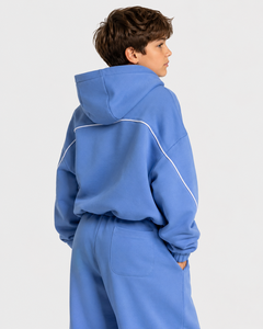 Sweat-shirt à capuche pour garçon, personnalisé, bleu azur, avec ligne contrastée, décontracté, surdimensionné, en molleton de qualité supérieure, sweat-shirt à capuche pour garçon - Product Image 2