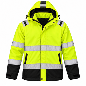 Chaqueta de Seguridad Reflectante de Alta Visibilidad para Hombre, de Poliéster, Impermeable, Resistente al Viento, con Capucha y Rayas, para Uso en Construcción - Product Image 1