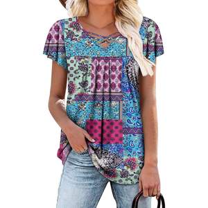 2025 femmes lin col en v Blouses nœud col été tunique hauts décontracté coupe ample taille XL - Product Image 1