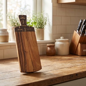 Food Grade Suar Wood Long Cutting Board With Coconut <b>Shell</b> Dark And White Inlay Catur Pattern <b>Light</b> Brown For Kitchen And Dining - Product Image 2