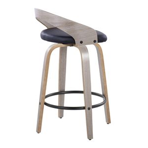 Sgabello da Bar Grotto 26 Pollici, Altezza Fissa, Design Contemporaneo, Grigio Chiaro in Legno, Ecopelle Nera, Base Girevole in Metallo Nero - Product Image 4