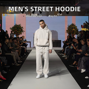 Chaqueta con capucha acolchada de lana de gran tamaño para hombre, chaqueta con cremallera en medio pecho, impresión en relieve Digital 3D, ajuste holgado bordado, nueva calidad - Product Image 4