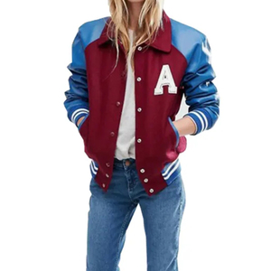 Veste universitaire unisexe rouge et bleue avec lettre A brodée, style preppy, col rabattu, coupe classique, pour l'automne - Product Image 2
