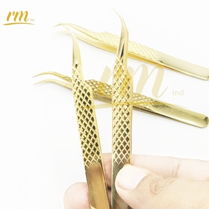 Pince à épiler pour extensions de cils RMI en acier inoxydable anti-magnétique 10 mm, qualité supérieure, cils dorés tendance en gros - Product Image 5