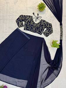 NOUVEAU SAREE DE FÊTE POUR FEMMES EN FAUSSE GEORGETTE, CONCEPTION EXCLUSIVE, HAUTE QUALITÉ, FABRIQUÉ AU GUJARAT, INDIE, CREATION HEXIA, POUR LA FÊTE DE DIWALI, AVEC DÉTAILS À CORDONNAGES - Product Image 4