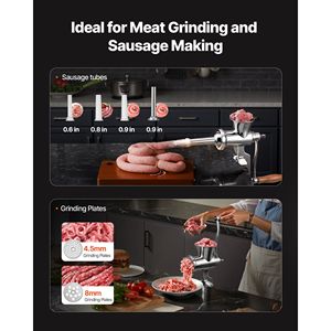 Hachoir à viande manuel en acier inoxydable 304 avec manivelle, pince de table et embout à saucisses, 2 plaques de découpe pour volailles et outils à viande - Product Image 4