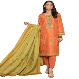 Pakaian Sehari-hari Pakistan dan Pakaian India Shalwar Kameez Cocok dengan Kain Banarsi Jacquard Oleh Bin Hameed Volume PARI