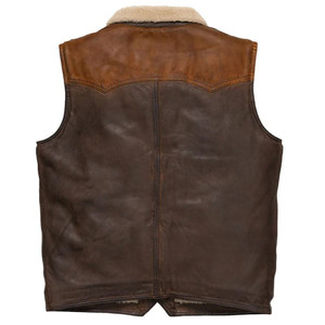 SANCHAL INTERNATIONAL Custom Logo Plus Size Men's Breathable Winter Woolen Cowhide <b>Leather</b> Formal Vest Zipper Closure Warm - Product Image 2