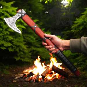 Hacha de Acero al Carbono Forjada a Mano Personalizada, Hacha de Supervivencia para Acampar y Cazar al Aire Libre con Mango de Madera y Funda, Herramienta de Supervivencia - Product Image 1