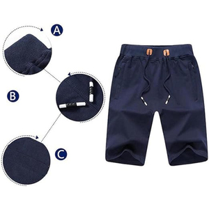 Pantalones Cortos Bermuda de Algodón de Color Sólido para Hombre, Cintura con Cordón, Estilo Casual con Bolsillos, Talle Medio, Tejido de Punto Transpirable - Product Image 3