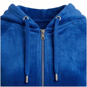 Women Blue <b>Velour</b> Hooded <b>Tracksuit</b> Set Full Sleeve Zipper Front Casual Joggers Solid Color Autumn Wear - Product Image 4