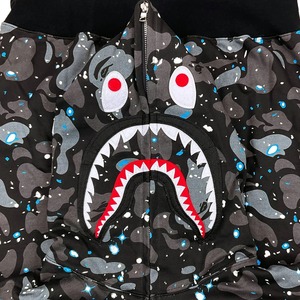 Sudadera con capucha unisex con cremallera, estampado de camuflaje de tiburón, estilo urbano, corte holgado, tejido polar, diseño de apliques bordados, 180g - Product Image 3