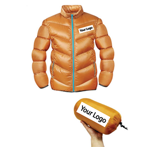 Veste matelassée à capuche orange pour homme, coupe-vent, décontractée, hiver, fermeture éclair, logo sur le devant, coupe régulière, rembourrage 100% polyester - Product Image 1