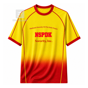 Maillot de football personnalisé Elite Apparel NSPDK Sorority à manches courtes, logo sur le devant, dégradé de couleurs rouge et or contrastant, respirant, pour femmes - Product Image 1