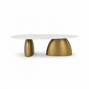 Table basse ovale moderne avec plateau en marbre blanc et base en laiton, meubles de salon - Product Image 5