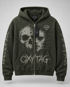 Sudadera con capucha prémium personalizada con lavado ácido, diseño de calavera, cremallera completa, estilo vintage, de peso pesado, oversize, con gráficos, para streetwear, fabricante de ropa - Product Image 5
